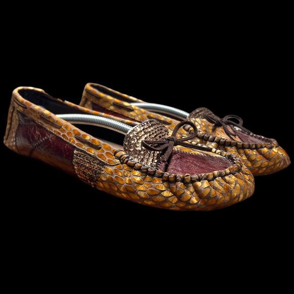 KENZIE Diva Women Sz 8.5 Moccasins Animal Snakeskin Patchwork Flats Loafer Shoes - Picture 5 of 16